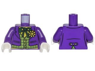 Torso Batman Suit with Lime Vest, Dark Green Bow Tie and Yellow Flower Pattern (Joker) / Dark Purple Arms / White Hands