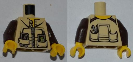 Torso Dino Jacket with Strap Collar, Zipper, Phone and GPS Pattern / Dark Brown Arms / Yellow Hands