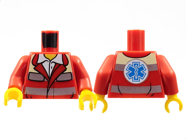 Torso Open Collar with White Shirt, Safety Stripes, EMT Star of Life on Back Pattern / Red Arms / Yellow Hands
