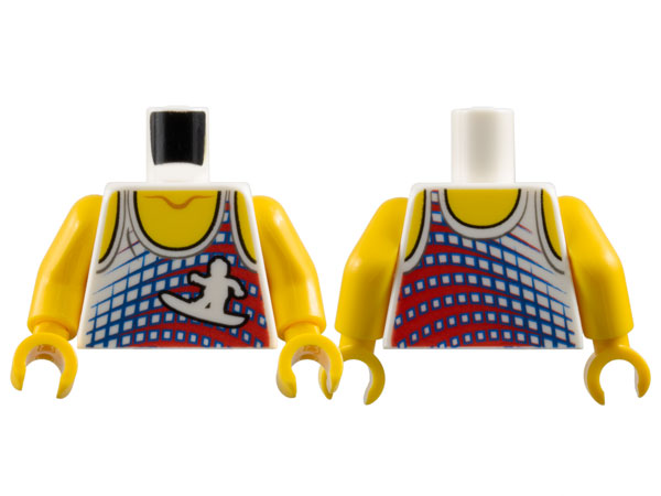 Torso Tank Top with Surfer Silhouette, Yellow Neck and Shoulders Pattern / Yellow Arms / Yellow Hands