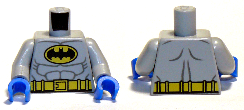 Torso Batman Logo in Yellow Oval with Muscles and Yellow Belt Front and Back Pattern / Light Bluish Gray Arms / Blue Hands