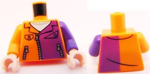 Torso Batman Jacket with Dark Purple Half Panel, Pockets and Zippers Pattern / Dark Purple Arm Left / Orange Arm Right / Light Nougat Hands
