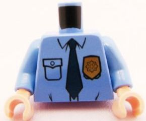 Torso Police Shirt with Gold Badge, Dark Blue Tie and Wrinkles Pattern / Medium Blue Arms / Light Nougat Hands
