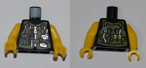 Torso Dino Utility Vest with Pocket and Dark Tan Straps, Screwdriver with Red Handle and Silver Radio Pattern / Yellow Arms / Yellow Hands