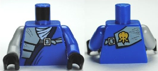 Torso Ninjago Wrap with Shoulder Pouch and Belt Pattern / Blue Arm Left / Light Bluish Gray Arm Right / Black Hands