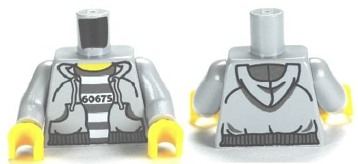 Torso Town Prisoner Number 60675, Hooded Sweatshirt over Prison Stripes Pattern / Light Bluish Gray Arms / Yellow Hands