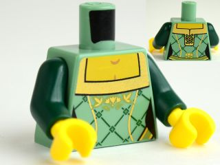 Torso Castle Kingdoms Female Corset with Gold Trimmed Front and Rectangular Neckline Pattern / Dark Green Arms / Yellow Hands