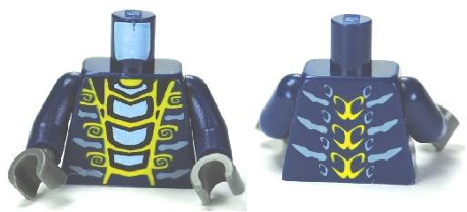 Torso Ninjago Snake with Yellow and Light Blue Scales Pattern / Dark Blue Arms / Dark Bluish Gray Hands