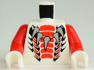 Torso Ninjago Snake with Red and Black Scales Wide, Light Bluish Gray Animal Tooth / Claw Necklace Pattern / Red Arms / White Hands