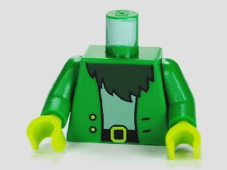 Torso SpongeBob Jacket with Two Buttons over Light Blue Shirt and Dark Green Beard Pattern / Green Arms / Lime Hands