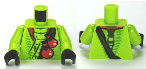 Torso Ninjago Snake with Dark Green Belt and Red Vials Pattern / Lime Arms / Black Hands