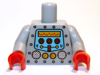 Torso Robot with Silver Rivets, Yellow Gauges, Red Knobs and Yellow Screen Pattern / Light Bluish Gray Arms / Red Hands