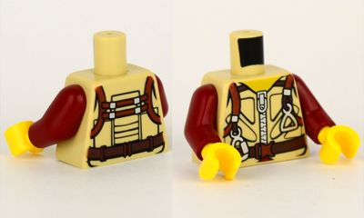 Torso Dino Ballistic Vest with Harness and Carabiner Pattern / Dark Red Arms / Yellow Hands