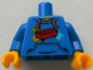 Torso Hooded Sweatshirt with Blue Pocket, Drawstring and Red Brick Pattern / Blue Arms / Yellow Hands