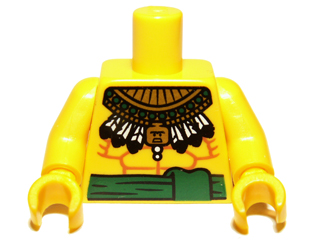 Torso Bare Chest with Muscles Outline, Green Sash and Aztec Feather Necklace Pattern / Yellow Arms / Yellow Hands