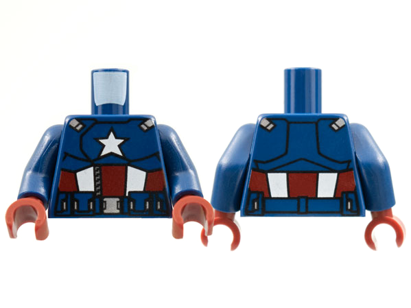 Torso Super Hero Armor with Star on Chest, Dark Red and White Stripes, Utility Belt with Silver Buckle Pattern / Dark Blue Arms / Dark Red Hands