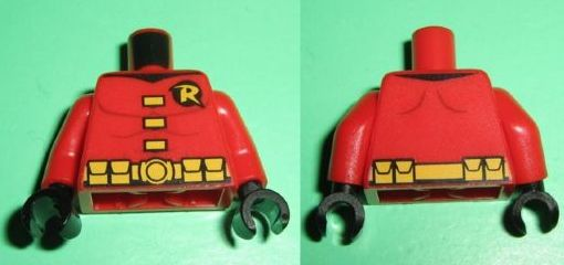 Torso Batman 'R' Symbol, Yellow Clasps and Belt with Pockets Pattern / Red Arms / Black Hands