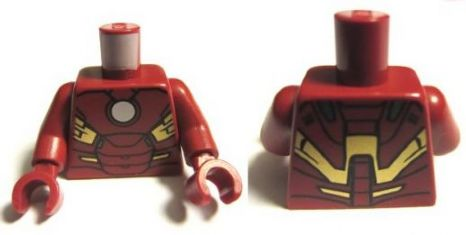 Torso Armor with White Circle Arc Reactor, Gold Panels Pattern (Iron Man Mark 7) / Dark Red Arms / Dark Red Hands