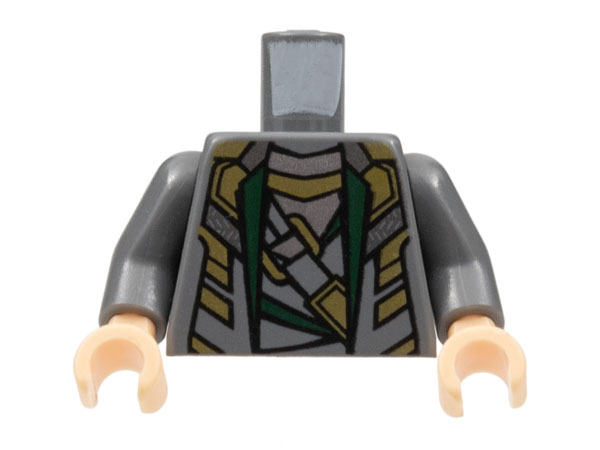 Torso Suit with Dark Green Lapels, Silver and Gold Highlights Pattern / Dark Bluish Gray Arms / Light Nougat Hands