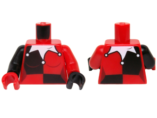 Torso Female Black Quarters, White Jester's Collar Pointed Pattern / Red Arm Left / Black Arm Right / Black Hand Left / Red Hand Right
