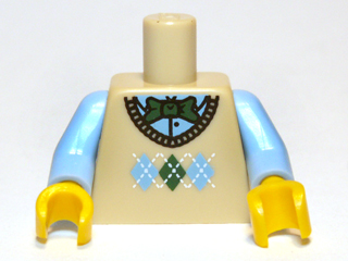 Torso Knit Argyle Sweater Vest with Green Bow Tie Pattern / Bright Light Blue Arms / Yellow Hands