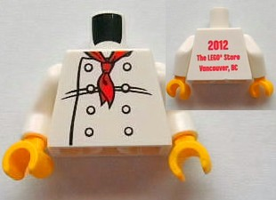 Torso Chef with 8 Buttons, Long Red Neckerchief Front, 2012 The LEGO Store Vancouver, BC Back Pattern / White Arms / Yellow Hands