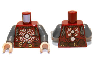 Torso LotR Eomer Armor and Gold Belt Buckle Pattern / Dark Bluish Gray Arms / Light Nougat Hands