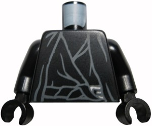 Torso LotR Ringwraith Tattered Robe, Shirt, Waist Sash with Silver Buckle, Dark Bluish Gray Contours and Wrinkles Pattern / Black Arms / Black Hands