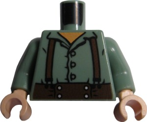 Torso LotR Button Shirt with Brown Suspenders Pattern (Frodo) / Sand Green Arms / Light Nougat Hands