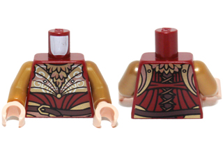 Torso LotR Elven Coat and Armor with Belt and Laces on Back Pattern (Haldir) / Pearl Gold Arms / Light Nougat Hands