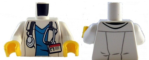 Torso Hospital Lab Coat, Dark Azure Scrubs, ID Badge and Stethoscope Pattern / White Arms / Yellow Hands