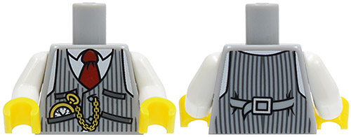 Torso Pinstripe Vest, Dark Red Tie and Pocket Watch and Back Print Pattern / White Arms / Yellow Hands