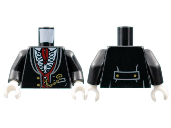 Torso Jacket Formal with White Shirt with Frills, Dark Red Vest and Cravat, Gold Watch Chain Pattern / Black Arms / White Hands