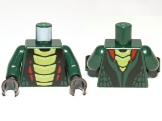 Torso Ninjago Snake with Lime and Red Scales Pattern (Acidicus) / Dark Green Arms / Black Hands