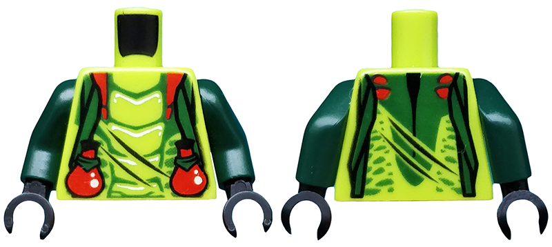 Torso Ninjago Snake with Dark Green Straps and Red Vials Pattern (Spitta) / Dark Green Arms / Black Hands