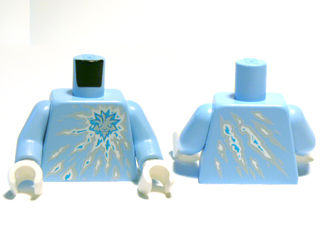 Torso with Ninjago Ice Tiger Head Symbol on White, Silver and Metallic Cyan Shards Energy Pattern / Bright Light Blue Arms / White Hands