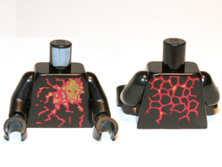 Torso with Ninjago Earth Gorilla Head Symbol on Dark Red, Metallic Magenta and Neon Green Crystals Energy Pattern / Black Arms / Black Hands