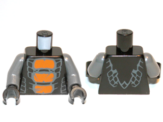 Torso Ninjago Snake with Orange Scales Pattern (Bytar) / Dark Bluish Gray Arms / Black Hands