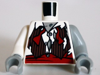 Torso Torn Shirt and Vest with Red Waistband Pattern (Zombie Groom) / Light Bluish Gray Arm Left / White Arm Right / Light Bluish Gray Hands