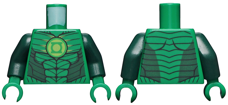Torso Muscles Outline with Green Lantern Logo Pattern / Dark Green Arms / Green Hands