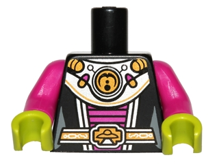 Torso Alien Female Shoulder Armor and Belt with UFO Pattern / Magenta Arms / Lime Hands