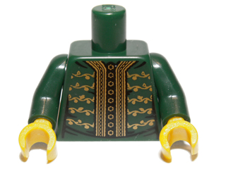 Torso Jacket with Gold Trim, Buttons and Floral Motif Pattern / Dark Green Arms / Yellow Hands