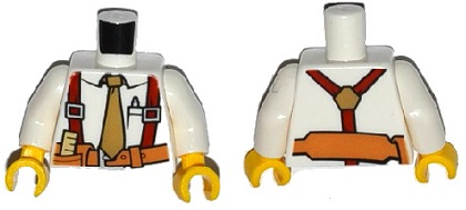 Torso Shirt with Tan Tie, Red Suspenders, Brown Belt with Pocket with Ruler Pattern / White Arms / Yellow Hands