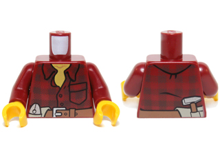 Torso Flannel Shirt with Pocket and Belt with Pliers and Hammer Pattern / Dark Red Arms / Yellow Hands