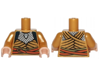 Torso LotR Robe with Silver Scale Mail and Orange Belt Pattern / Pearl Gold Arms / Light Nougat Hands