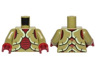 Torso Galaxy Squad Mosquitoid with Dark Red, Yellowish Green and Black Exoskeleton Pattern / Olive Green Arms / Dark Red Hands