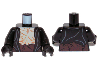 Torso LotR Jacket over Bare Chest, Dark Brown Sash Pattern / Black Arms / Black Hands