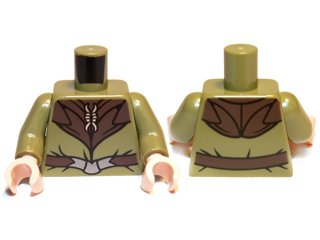 Torso LotR Elven Coat with Silver Clasp and Dark Brown Belt and Collar Pattern / Olive Green Arms / Light Nougat Hands