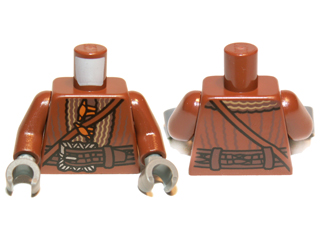 Torso LotR Jacket with Strap, Large Silver Buckle and Orange Toggle Buttons Pattern / Reddish Brown Arms / Dark Bluish Gray Hands