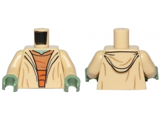 Torso SW Open Robe, Medium Nougat Shirt with Dark Orange Waist Sash, Sand Green Neck, and Hood on Back Pattern (Yoda) / Tan Arms / Sand Green Hands